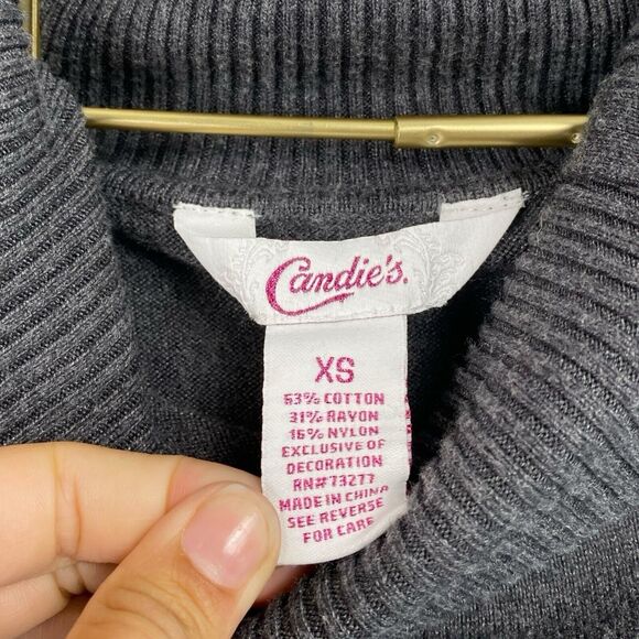 Candies Grey Long Sleeve Sweater Dress Lace Woman’s XS 607 - Picture 4 of 5